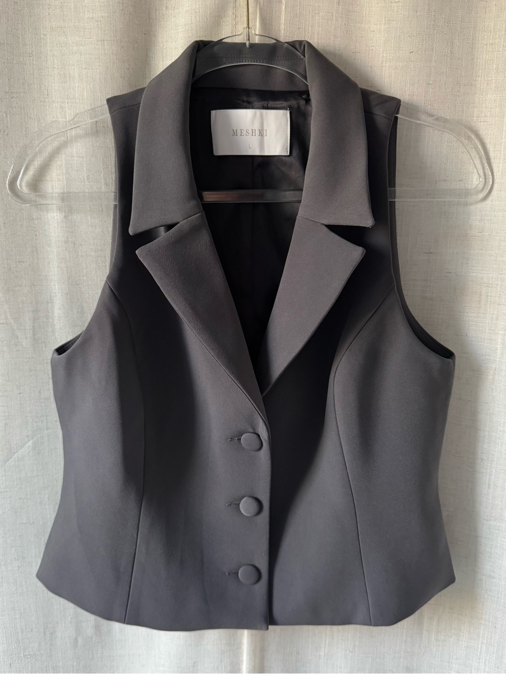 MESHKI Mura Suiting Vest Charcoal Gray Button Front Sleeveless Size L